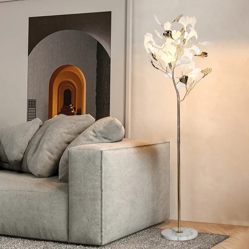 Modern nordic LED floor lamp with ginkgo flower design