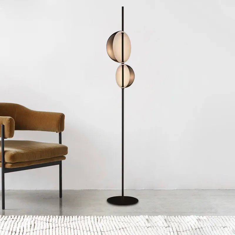 Vintage black and gold LED floor lamp with double shade for reading and bedroom - Superluna