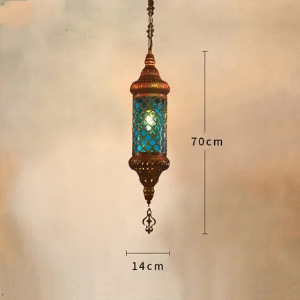 Retro industrial iron and coloured glass chandelier for Asian venues - vue 13 sur 14
