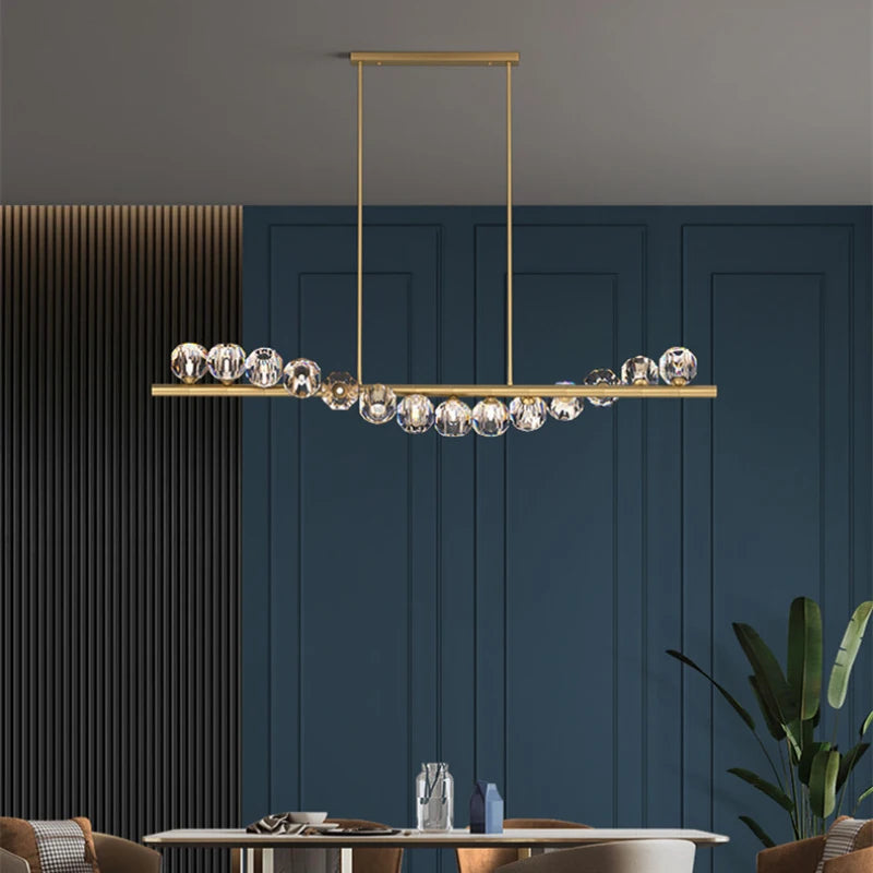 Modern crystal copper chandelier with adjustable lighting