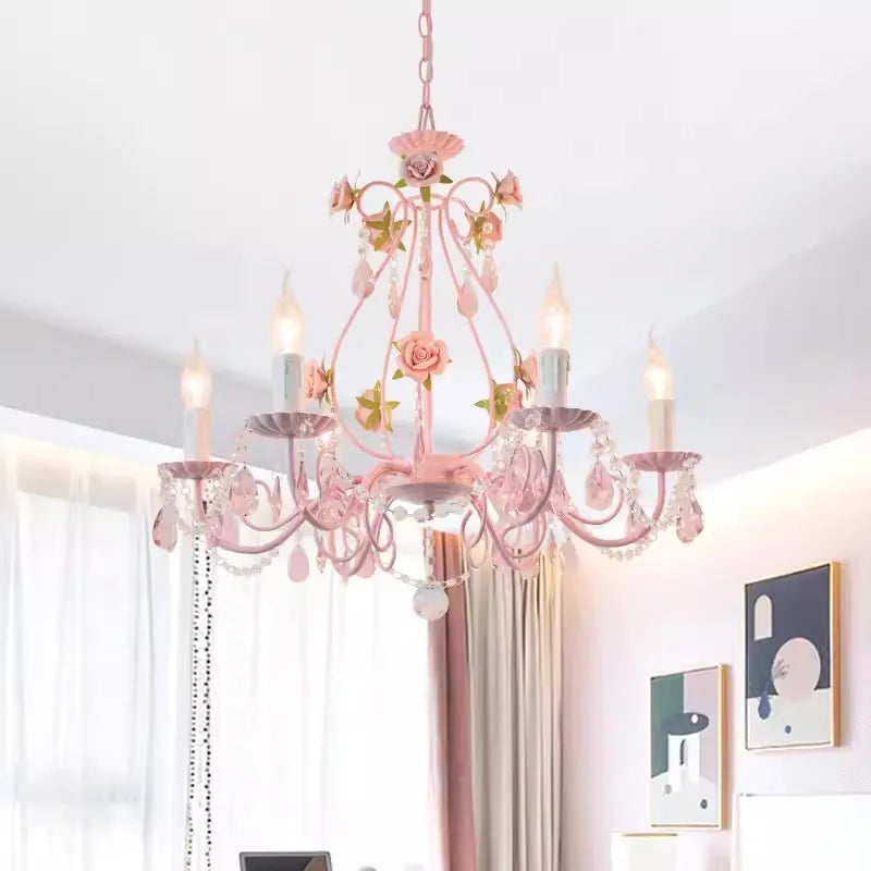 Pastoral floral crystal bouquet chandelier for children's bedroom - vue 4 sur 7