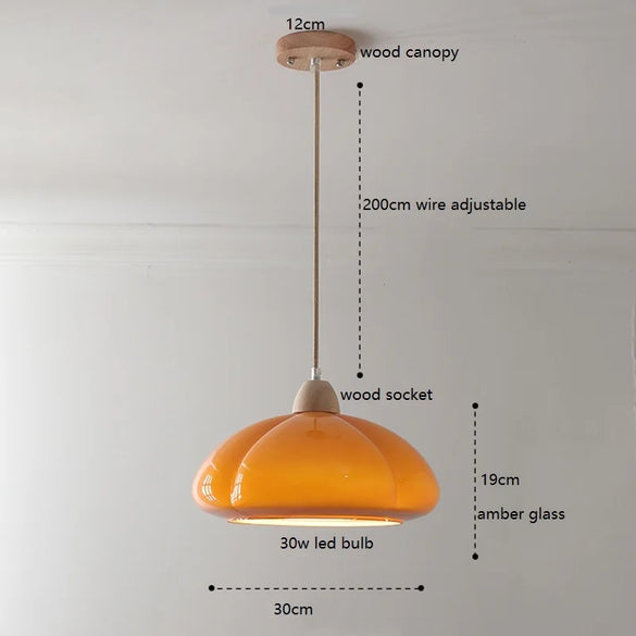 Japanese style vintage wood pumpkin glass LED pendant light