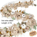 Autumn garland with pumpkins, berries and maple leaves