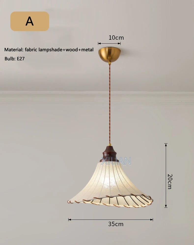 Retro wabi-sabi linen pendant light for medieval decor - vue 8 sur 10