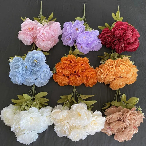 Bouquet of seven silk peonies for home and wedding decoration - vue 4 sur 12