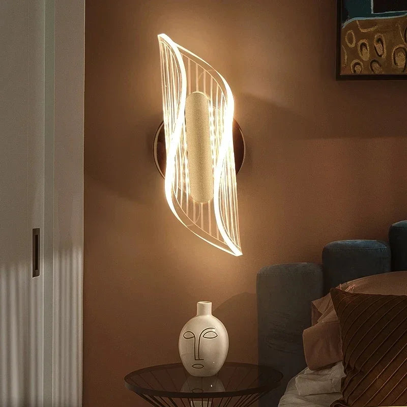 Modern luxury creative acrylic LED wall light gold or black for hallway, bedroom, bedside, corridor, home decor - vue 3 sur 11