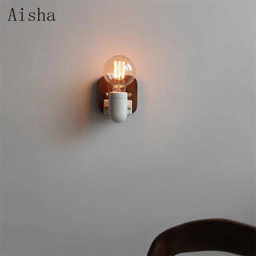 Vintage walnut wall light with pull switch