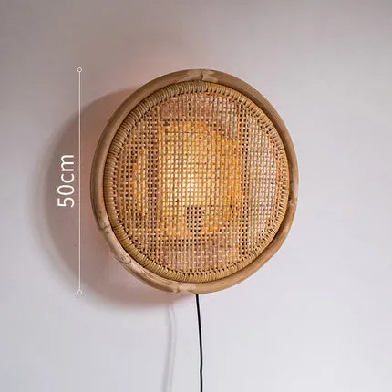 Rattan and Japanese bamboo wood wall lamp