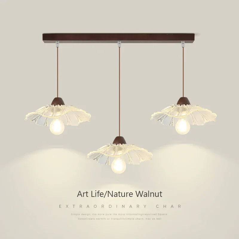 Decorative retro Nordic wooden and glass pendant light