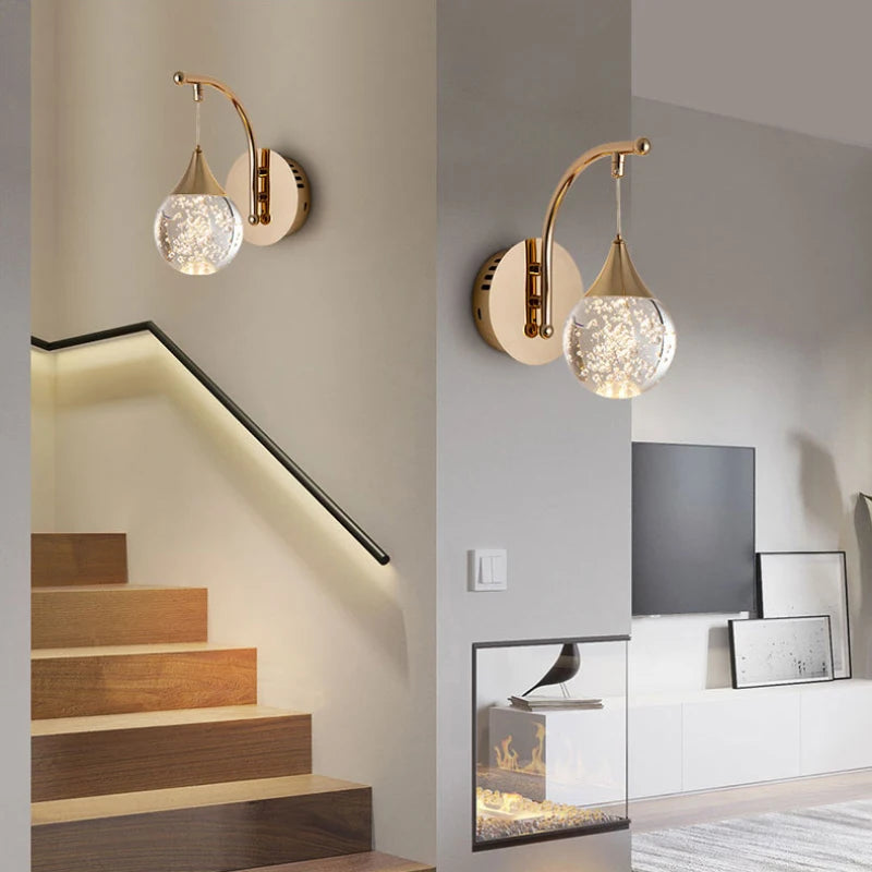 Modern luxury crystal drop wall light