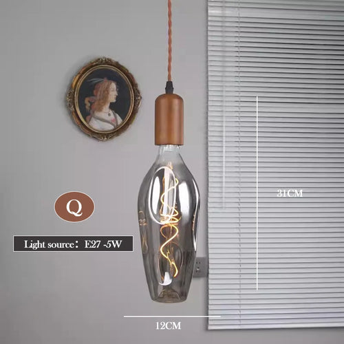 Retro art glass chandelier with solid wood for interior decoration - vue 15 sur 25