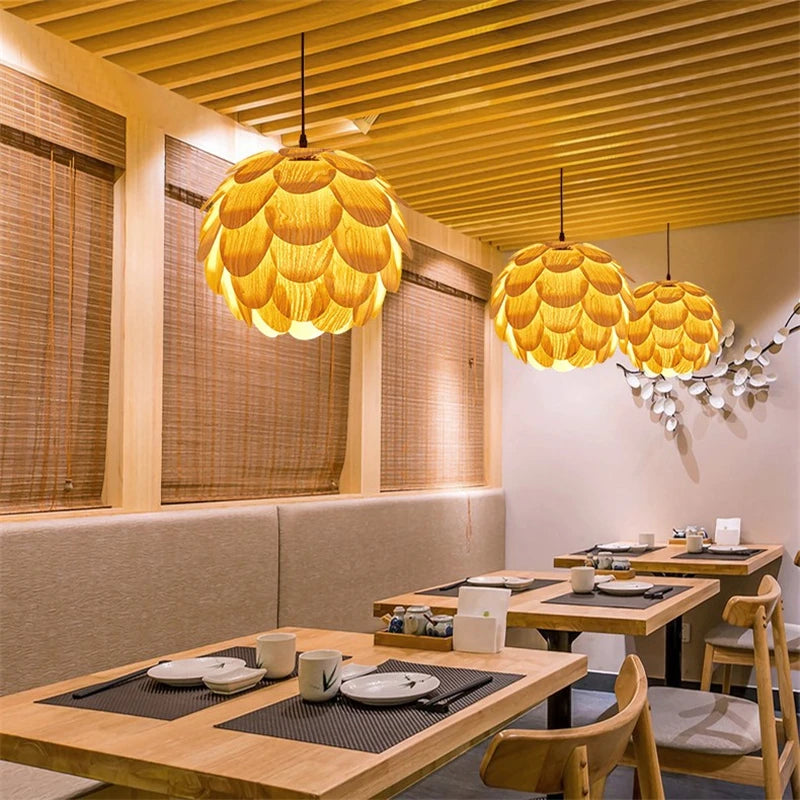Creative bamboo pine cone chandelier with Nordic LED lighting