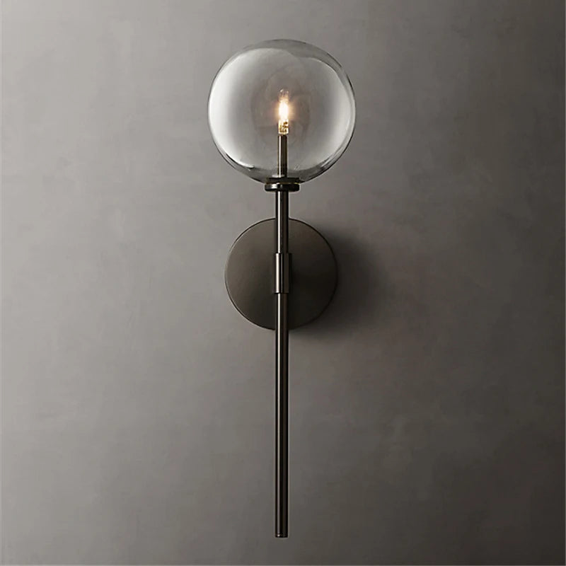 Nordic wall light with clear glass globe, American retro style - vue 4 sur 9