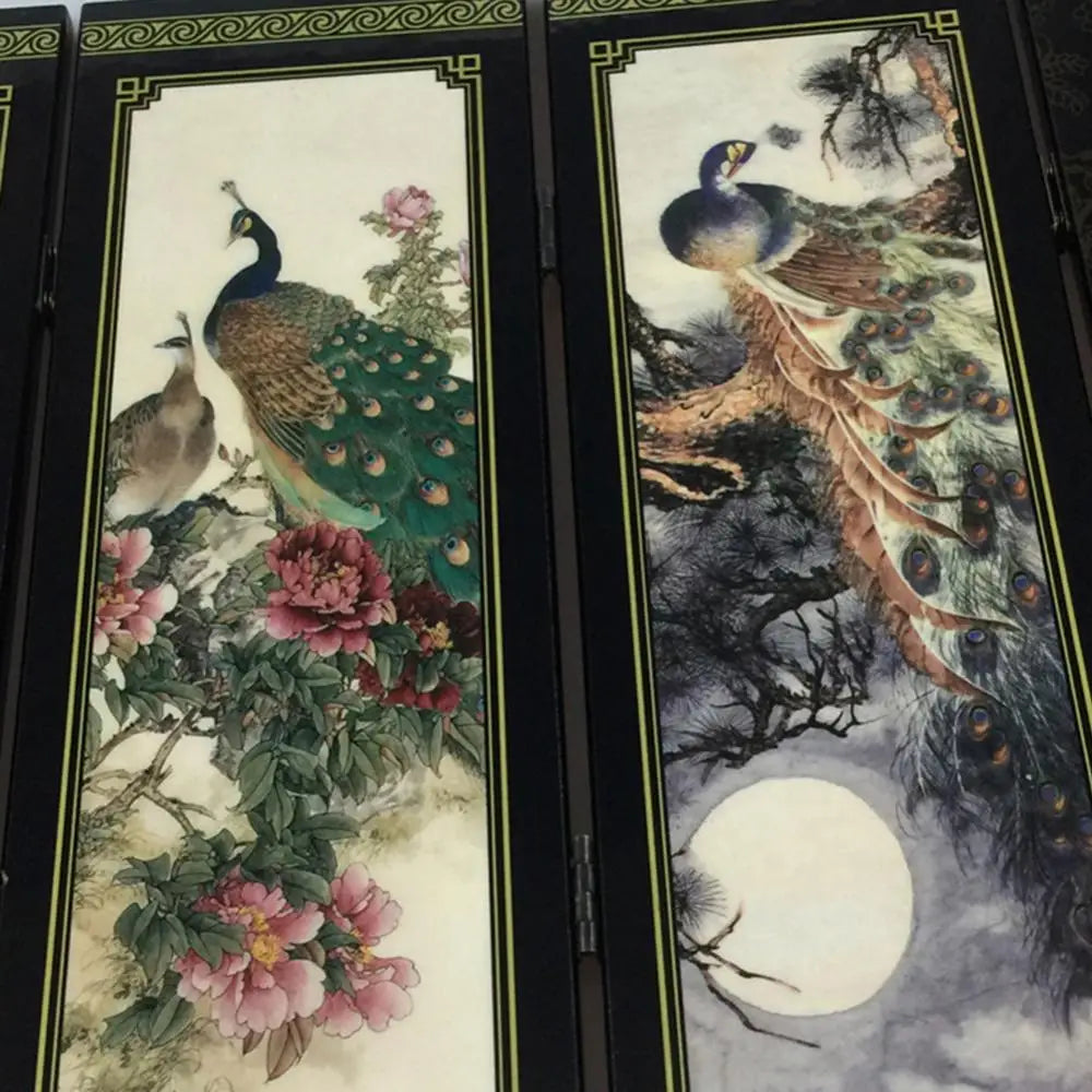 wooden folding peacock screen for decoration and separation - vue 4 sur 7