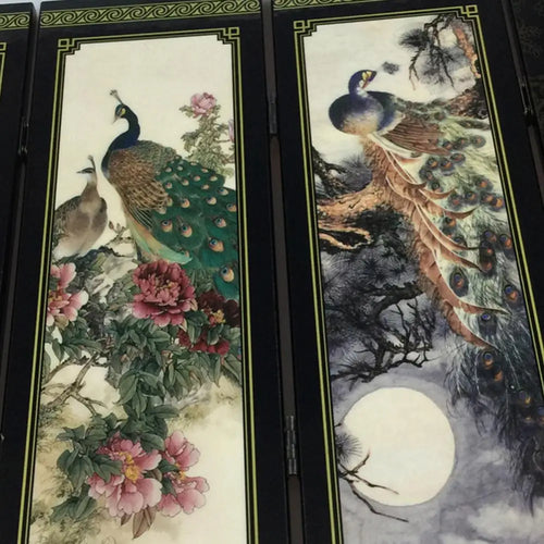 wooden folding peacock screen for decoration and separation - vue 4 sur 7