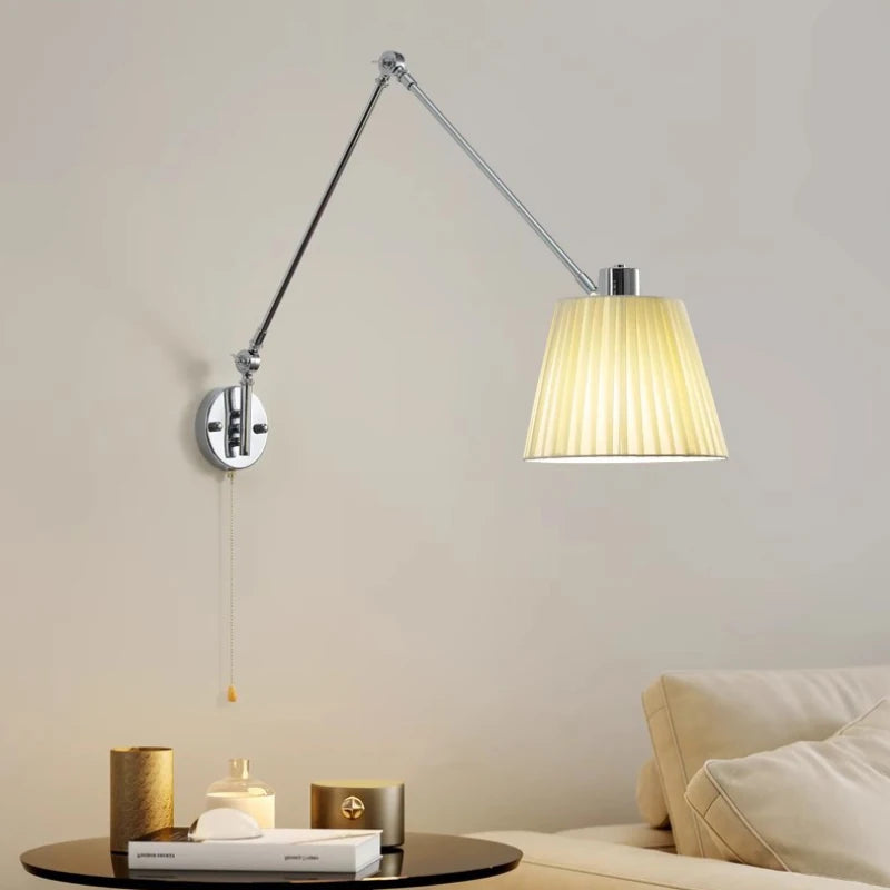 Modern telescopic wall light with adjustable swing arm and rotatable lamp