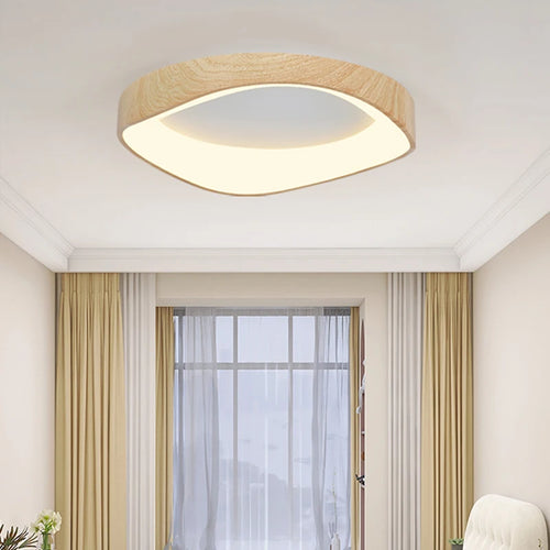 Round wooden ceiling light with remote control for indoor lighting - vue 2 sur 21