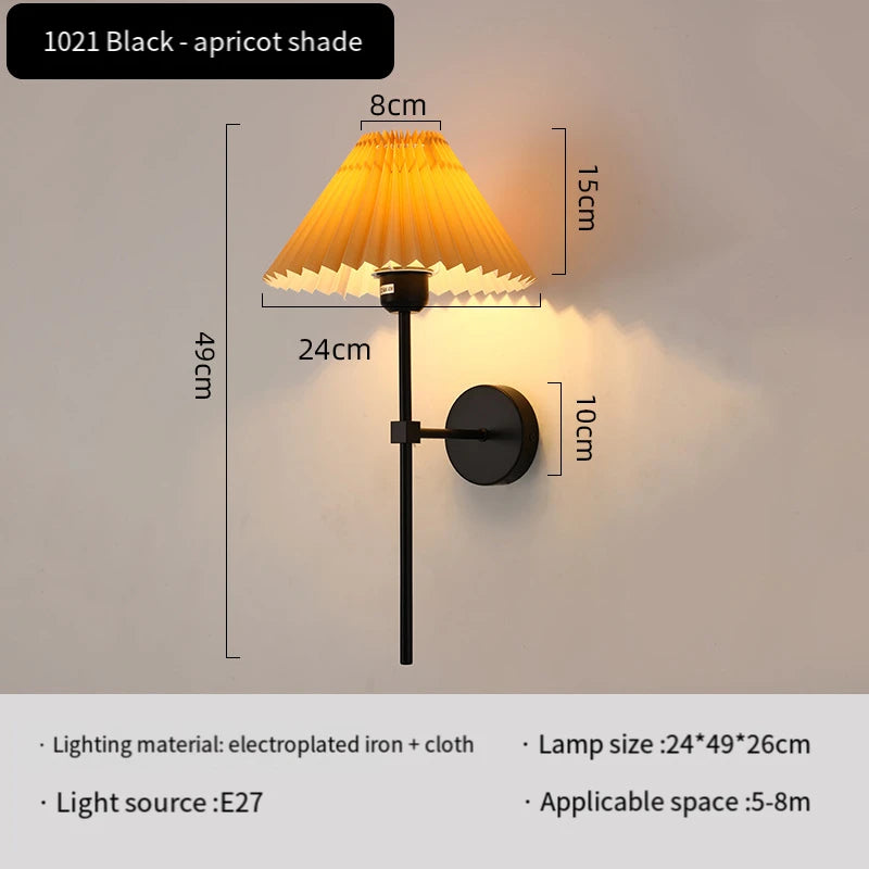 Modern pleated fabric wall light nordic creative hotel lighting - vue 10 sur 10