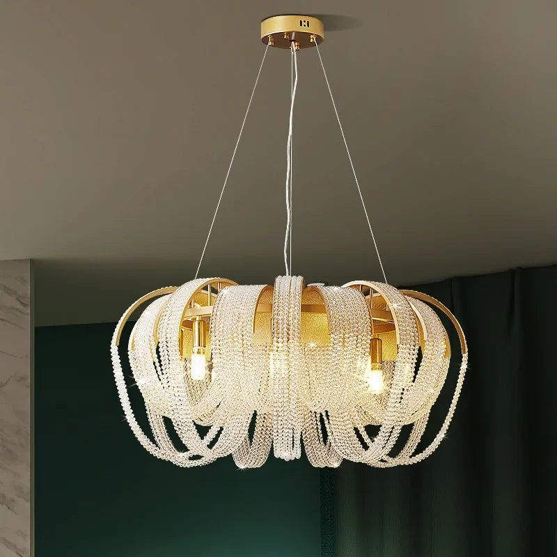 Led chandelier with crystal tassels for interior decoration