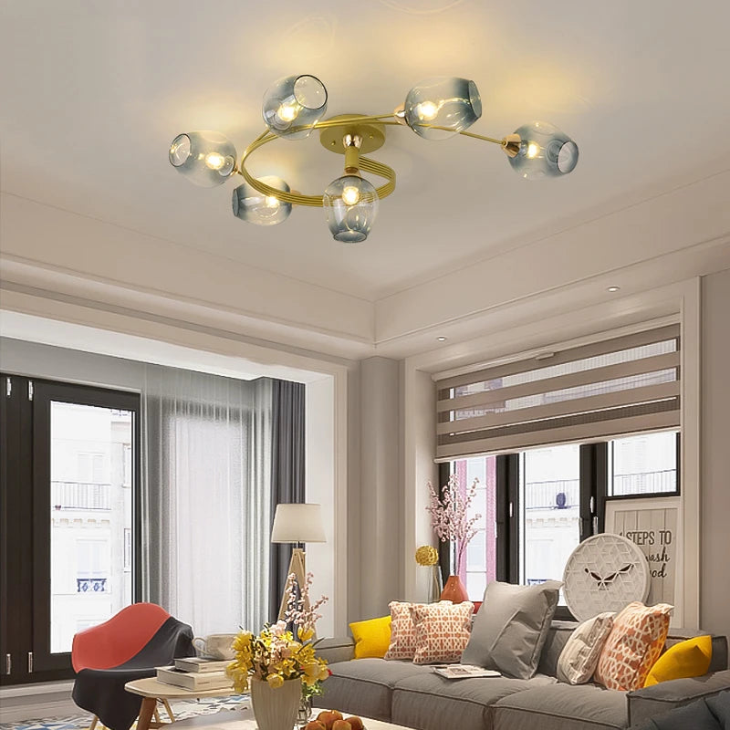 Modern Nordic spiral glass and iron chandelier - vue 4 sur 6