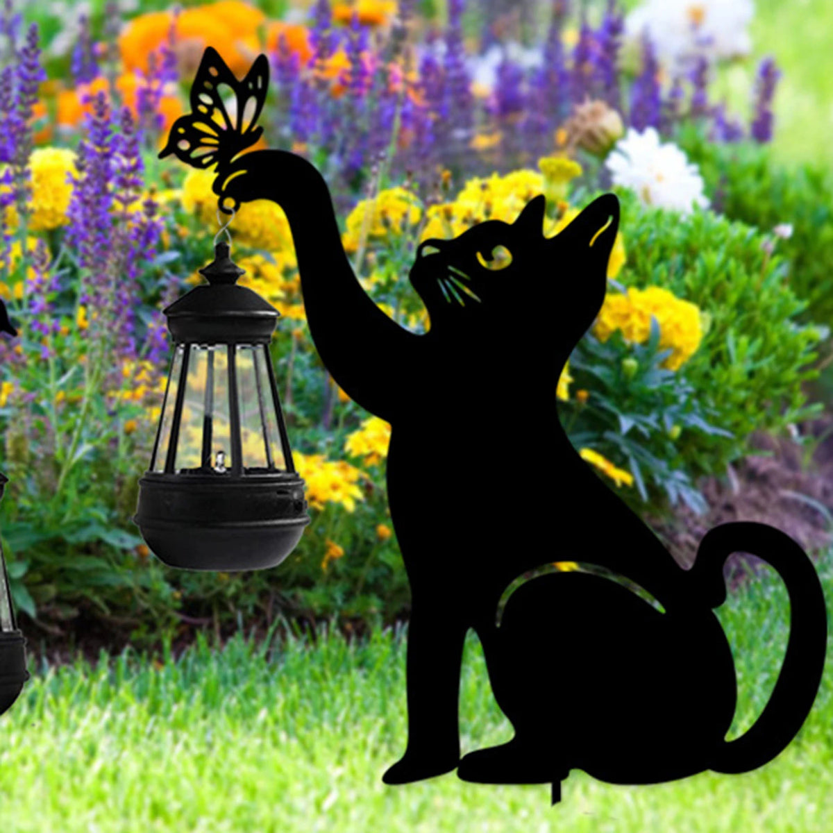 Decorative waterproof hanging solar lantern with cat silhouette, multifunctional - vue 4 sur 6