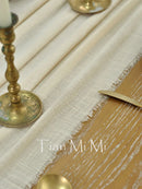 Vintage beige cotton gauze table runner for indoor and outdoor weddings