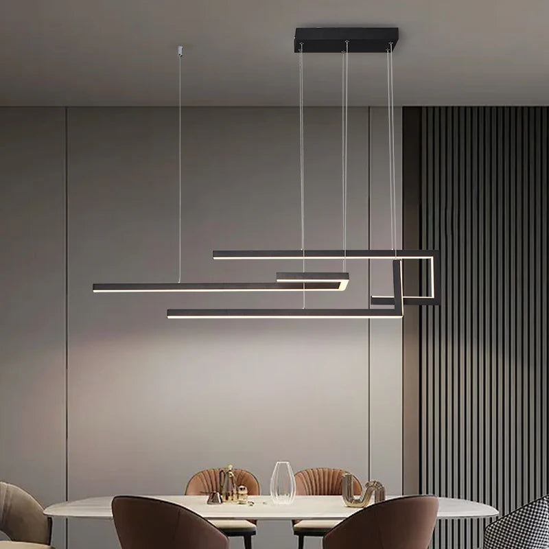 Modern rectangular LED pendant light with dimmable brightness