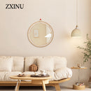 round decorative rattan hanging wall mirror