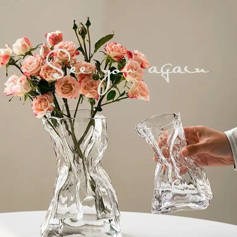 irregular transparent glass vase for table decoration