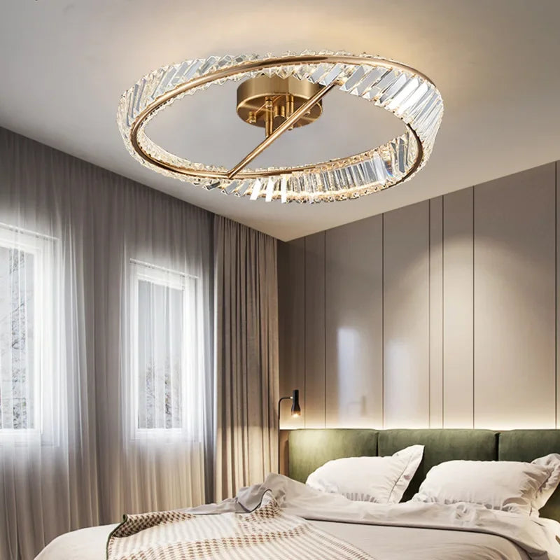 Modern dimmable LED crystal ring chandelier