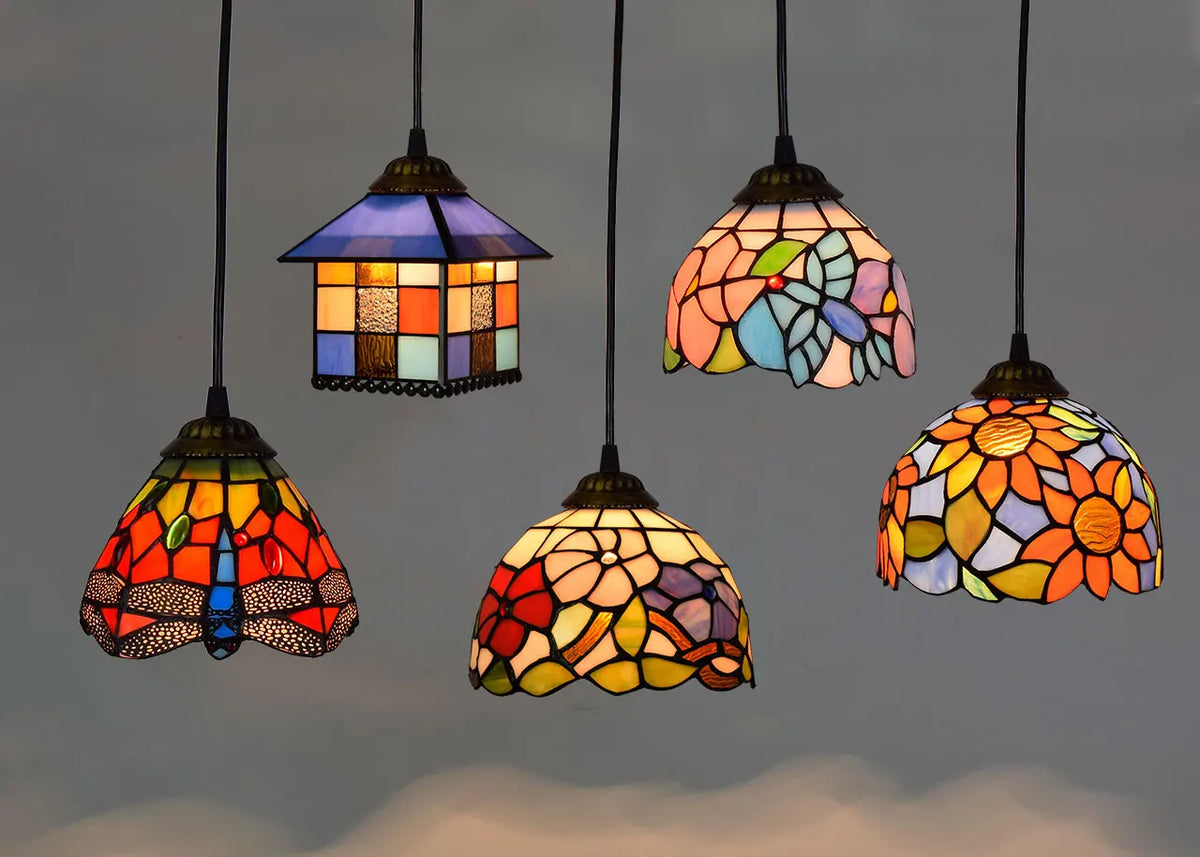 Retro Tiffany style glass chandelier for Mediterranean interiors