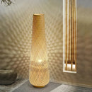 Cylindrical bamboo and wicker floor lamp with retro wooden weave