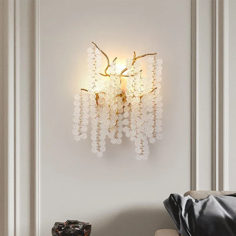 Modern LED crystal and gold aluminium art deco wall light