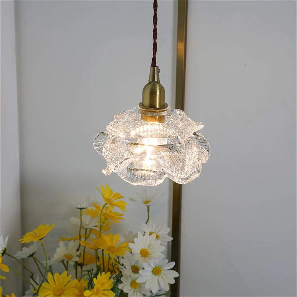 Nordic vintage glass and brass pendant light for home lighting