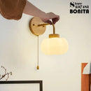 Solid wood pumpkin wall light with pull switch