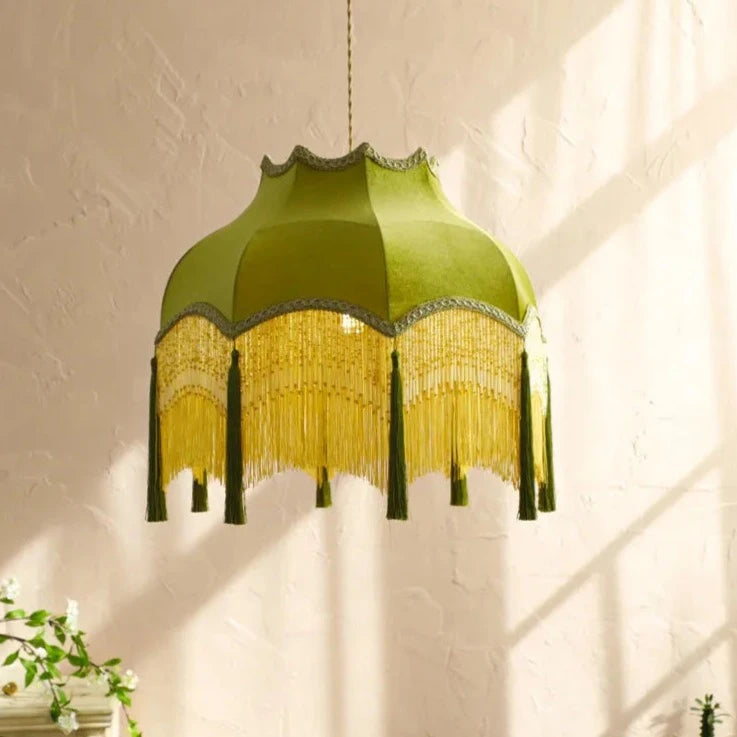 Vintage French velvet gold tassel LED chandelier