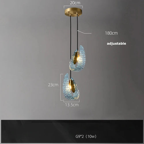 Modern blue glass pendant light for hallway, bar or bedroom - vue 14 sur 21