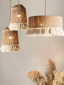 Vintage fabric twine fringe pendant light