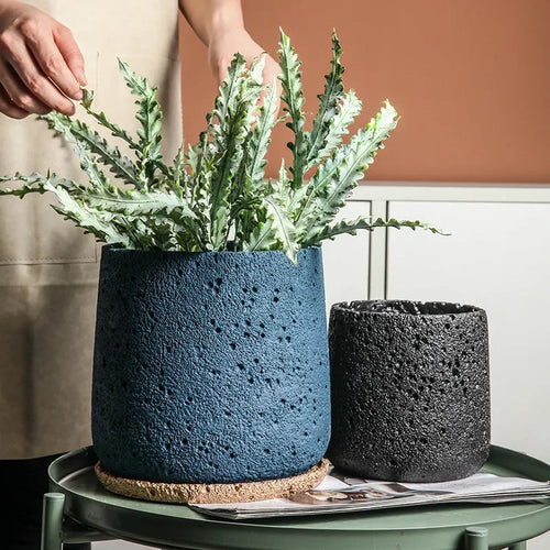 Nordic style cement flower pot with decorative tray - vue 2 sur 19
