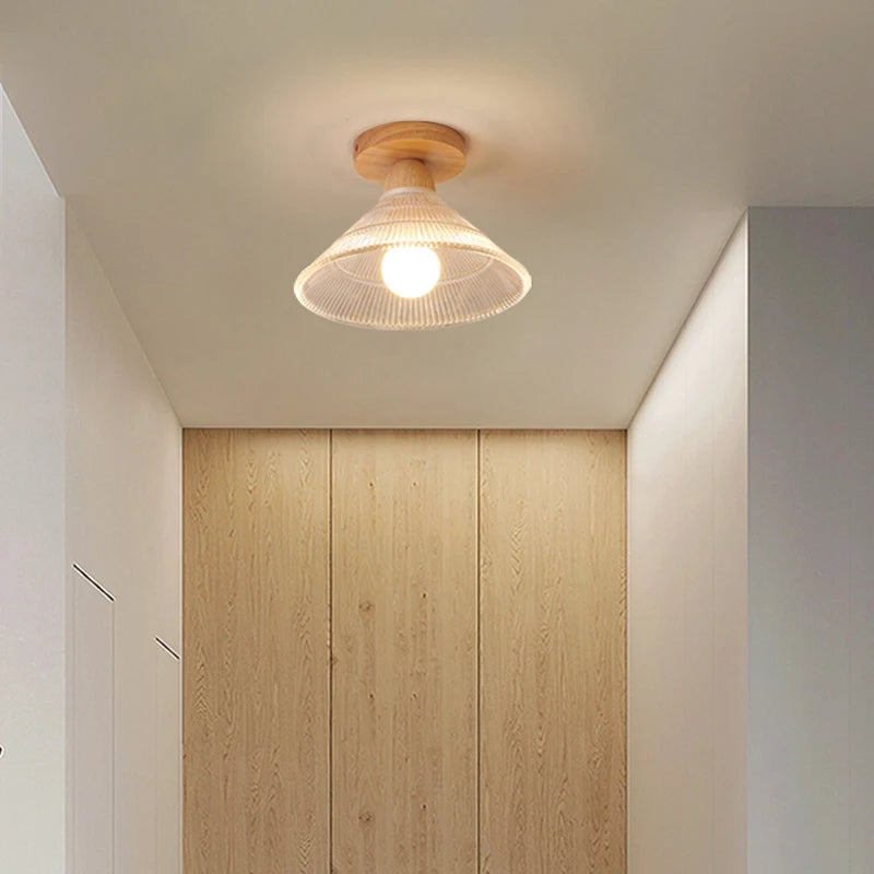 Nordic Japanese-style wooden ceiling light for entrance - vue 6 sur 10