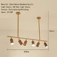 Modern walnut wood LED chandelier for home decoration