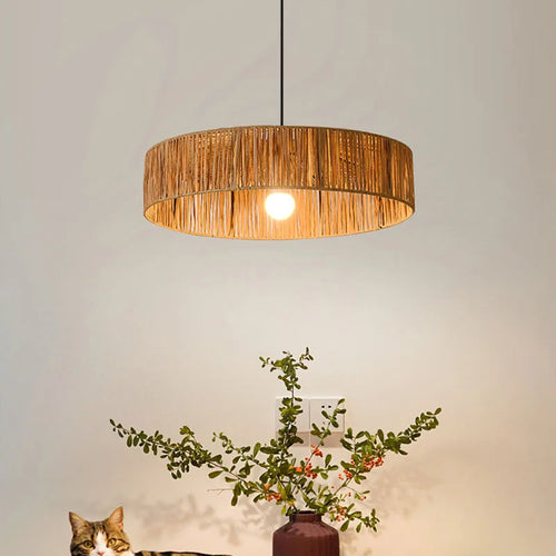 Southeast Asian style rattan pendant light with adjustable cord - vue 5 sur 8