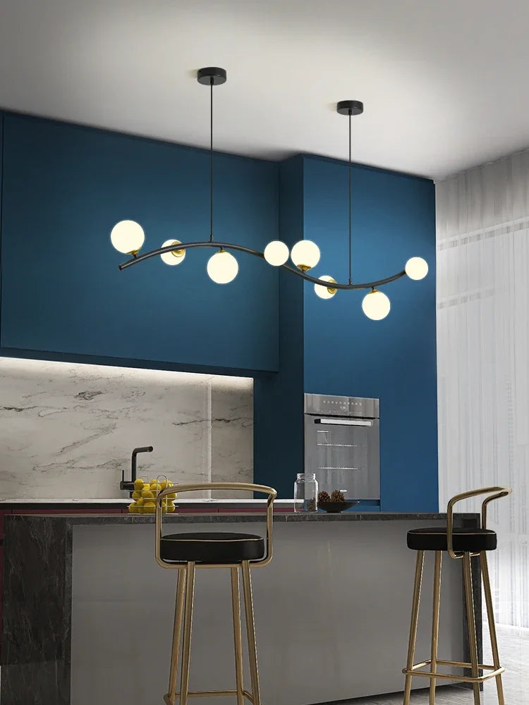 Modern nordic black glass chandelier for restaurant and bar - vue 3 sur 10