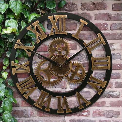 retro industrial style decorative wall clock with gears - vue 6 sur 8