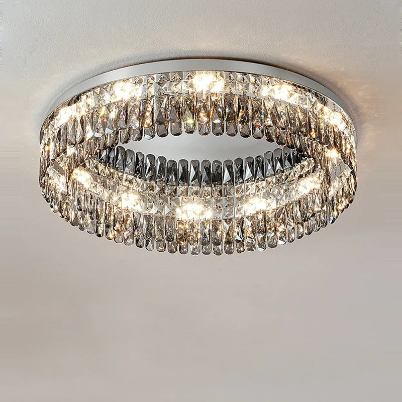 Dimmable round rectangular crystal LED chandelier - vue 5 sur 18