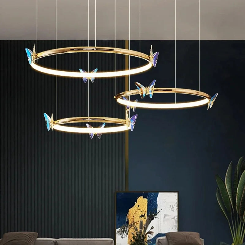 Modern butterfly chandelier with decorative gold ring