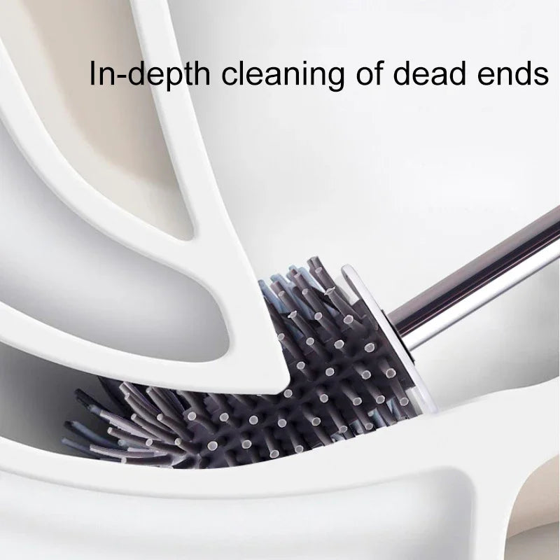 Silicone toilet brush with wall-mounted or freestanding holder - vue 5 sur 10