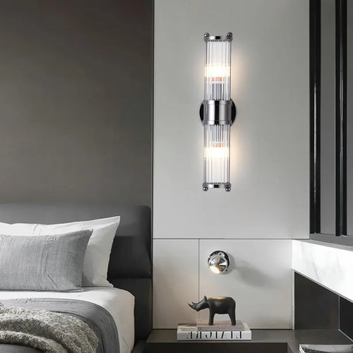 Crystal wall light with chrome and black stripes for indoor use - vue 7 sur 11