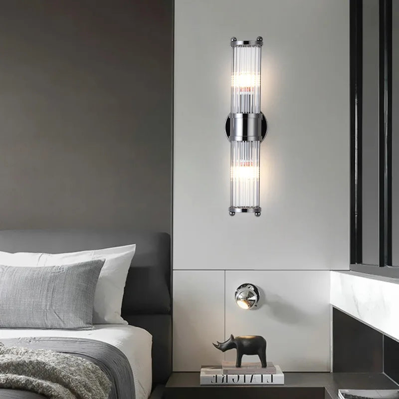 Crystal wall light with chrome and black stripes for indoor use - vue 6 sur 11
