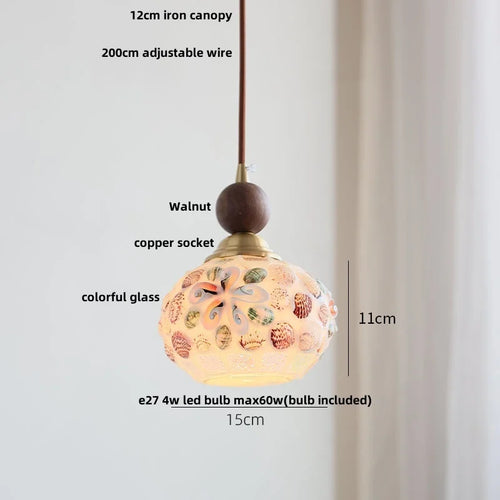 modern adjustable colored glass pendant light with wooden wire - vue 25 sur 25